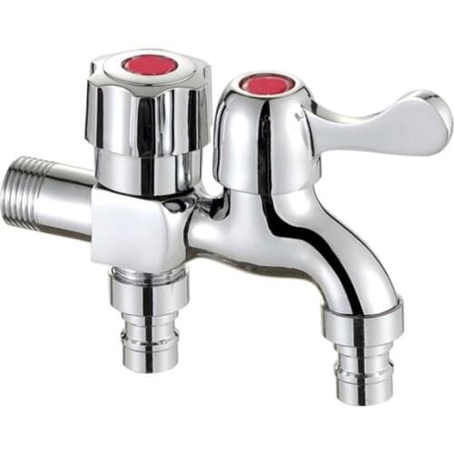 1pc Chrome Plated Double Water Outlet Garden Washing Machine Faucet Tap Bathroom Bidet Faucet Fast On Faucets
