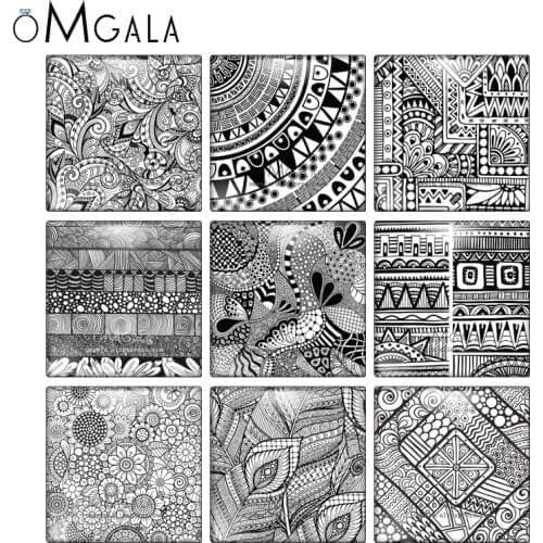 Black Wihte Flower Texture Patterns Square 10pcs mixed 12mm/20mm/25mm/30mm photo glass cabochon demo flat back Making findings