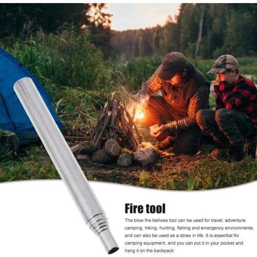 2PCS Outdoor Blow Fire Tube Tool Collapsible Stainless Steel Telescopic Blowing Fire Pipe Camping Traveling Fireplace