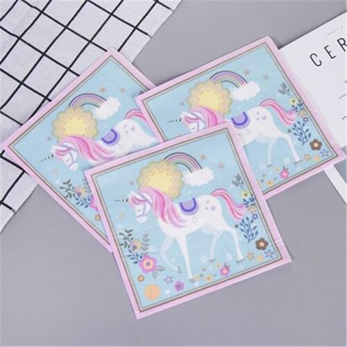 20Pcs/Lot 2layer Cute Cartoon Unicorn Napkins Paper for Wedding Decortion Party Beautiful Decoupage Decorated