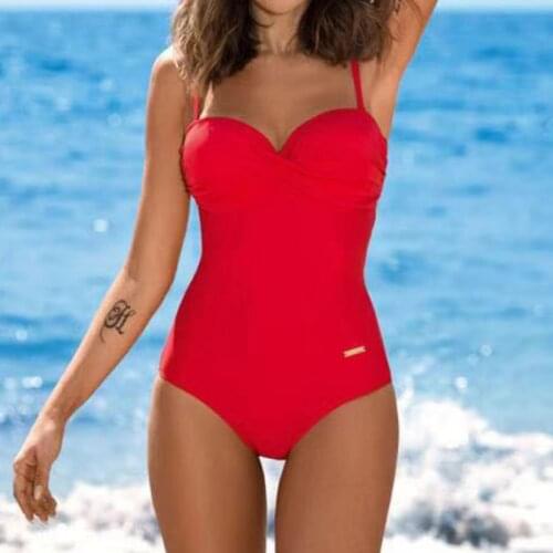 2019 Women One-Piece Plain Strappy Swimsuit Bandage Bikini Push-up Padded Bra Bathing Swimwear Backless Plus Size XXL