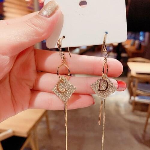 2021 new trendy square letter tassel earrings female net red temperament wild long face thin nv earrings