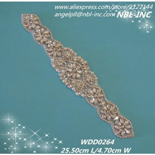 30pcs) Handmade beaded sewing bridal sash crystal silver rhinestone appliques iron on for wedding dresses belt WDD0264