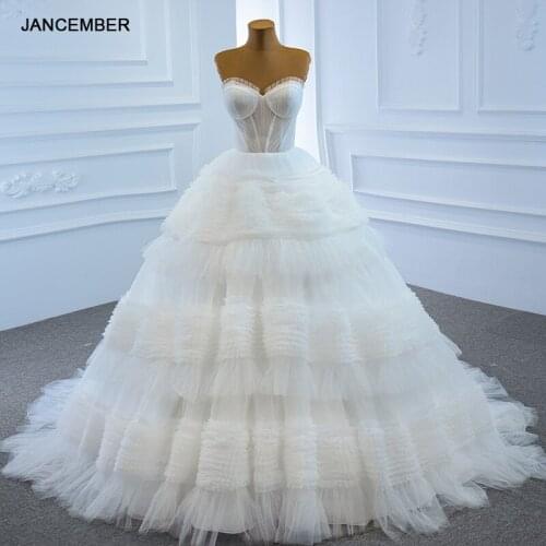 J67175 JANCEMBER White Elegant And Simple Sleeveless Sweetheart Wedding Gown 2020 Backless Tulled Tiered