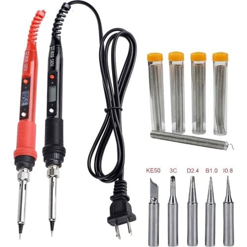 80W Digital Electric Soldering Iron Kit Set Temperature Adjustable 220V 110V Welding Tool Ceramic Heater Soldering Tips 908S