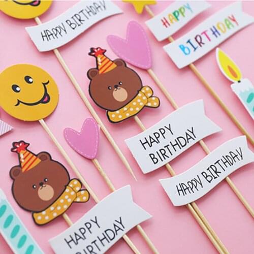 Birthday Party Decoration Retro Bear Cake Plugin Happy Birthday Flag Creative Candle Smiley Banner Card