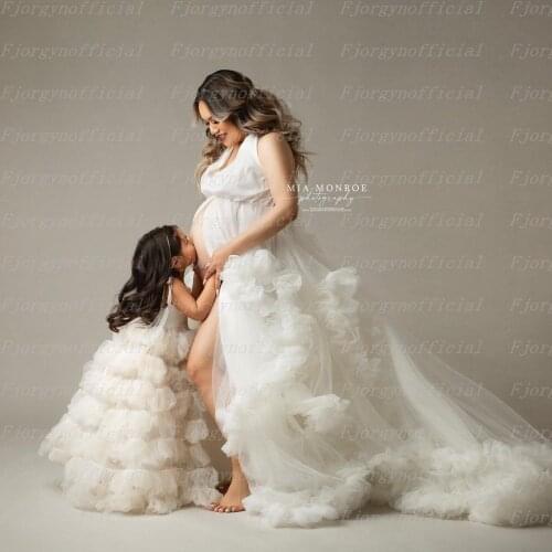 Extra Puffy Ruffles Tiered Tulle Robe Maternity Dress Custom Made Dressing Gown Ball Gown Vestido Mother and Daughter Dress