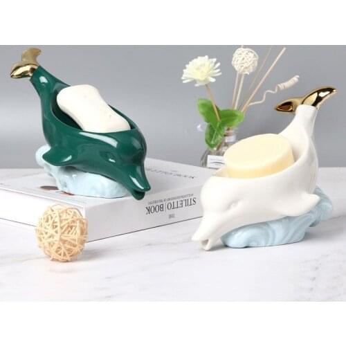 Nordic Ceramic Dolphin Soap Box Drain Toilet Hotel Restaurant High-end Soap Box Cute Soap Dish Rack Soap Box Storage Rack