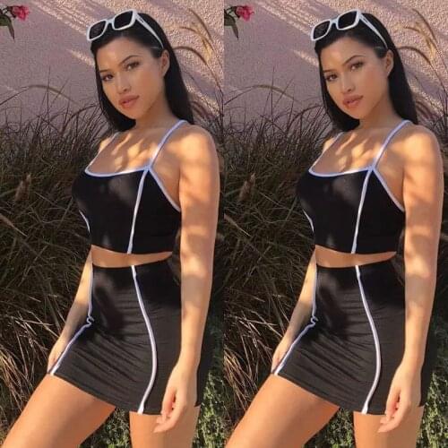 S M L Casual Women Clothes Sets 2pcs Summer Vest Tank Top+High Waist Mini Pencil Skirt Party Bodycon Outfits Slim Streetwear OL