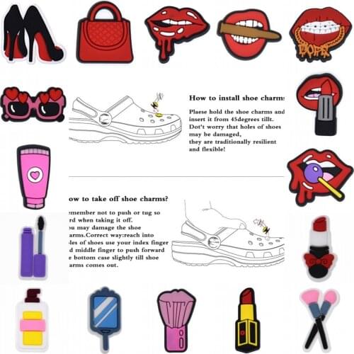 10 PCS Cosmetics Woman Girls Red High Heels Lipstick Perfume Mascara Foundation Brush Mirror Rouge Cute Shoe Buckles Decorations