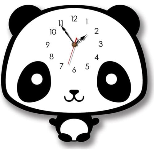 Cute Panda Wall Clock Modern Black White Acrylic Silent Non-Ticking Clock for Room Living Room Kitchen Decoration