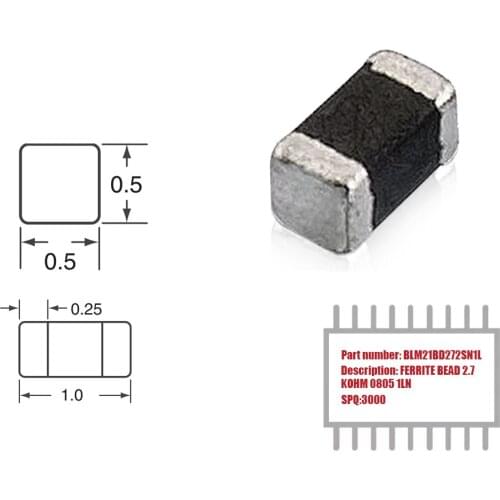 My Group Asia 3000PCS BLM21BD272SN1L Signal Line Ferrite Bead 0805 (2012 Metric) 200mA 800mOhm Ferrite Beads Chips in Stock