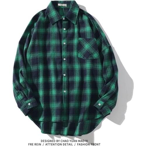 Men Clothing 2020 Oversized Button Up Shirt Front Short Back Long Shirt Mens Autumn Trendy Brand Style Long Sleeve Plaid Shirt