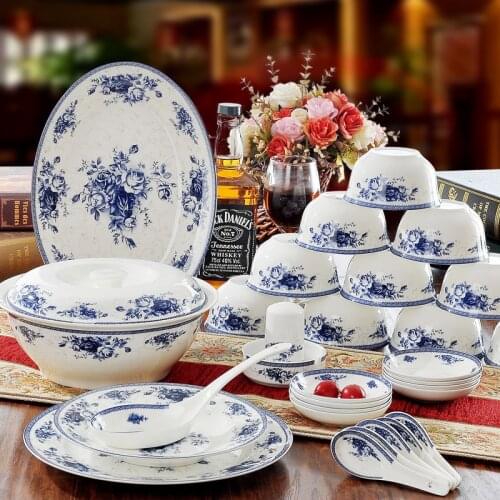 56 pcs set Blue & White Ceramic Porcelain Dinnerware Set Tableware Restaurant Ware