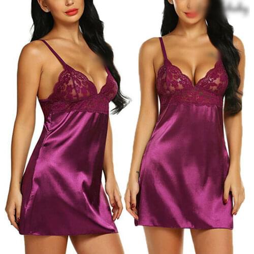 Night Short Dress Women Nightgown Satin Silk Lace Lingerie Pajamas Sleepwear Women Dress 2021 Summer Sexy Underwear