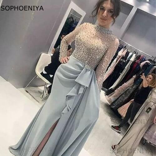 New Arrival High Neck Long sleeve evening dresses women Party night Robe soiree dubai 2021 Cheap Party evening gowns