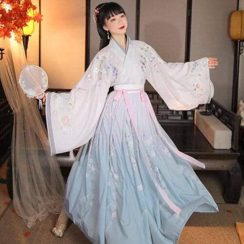 New Women Hanfu Fairy Dress Traditional Chinese Clothing Festival Outfit Embroidery Ancient Folk Stage Performance Dance Costume