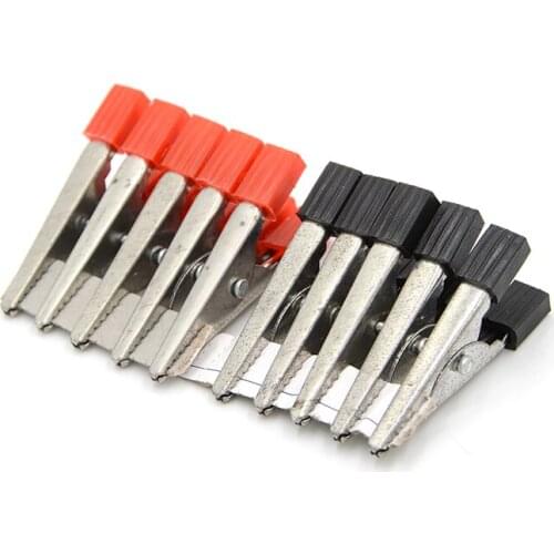 New 10pcs/lot 32mm Insulated Crocodile Clips Plastic Handle Cable Lead Testing Metal Alligator Clips Clamps Red+ Black