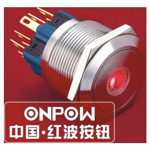 ONPOW 25mm 1NO1NC Momentary 12V 24V 220V Red LED Dot illuminated Stainless steel Push Button Switch (GQ25-11D/R/12V/S) CE, ROHS