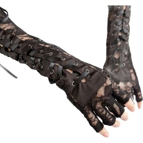 Lace Up Fingerless Gloves Elbow Steampunk For Womens Costume Party Army Sexy Mittens Clubwear Cosplay Accessories