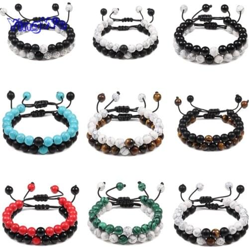 Braided Rope Couple 2pcs/Set Bracelet Black White Beaded Natural Tiger Eye Lava Stone Bracelets Charm Jewelry for Bets Friends
