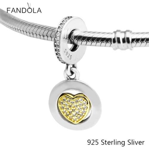 CKK 925 Sterling Silver Signature Heart 14K Gold Charms Original Beads Jewelry Fits For Bracelets & Bangle