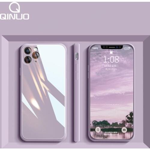 Square Liquid Tempered Glass Case For iPhone 11 12 Mini Pro Max XS XR X 7 8 Plus SE2020 Original Silicone Candy Cover Protection