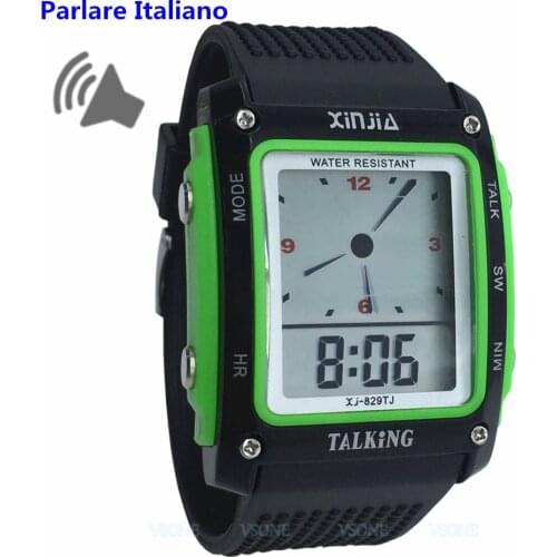 Rectangle Dial, Black and Green Color, Italian Talking Watch for the Blind and Elderly Electronic Sports wristwatches 829TI-G