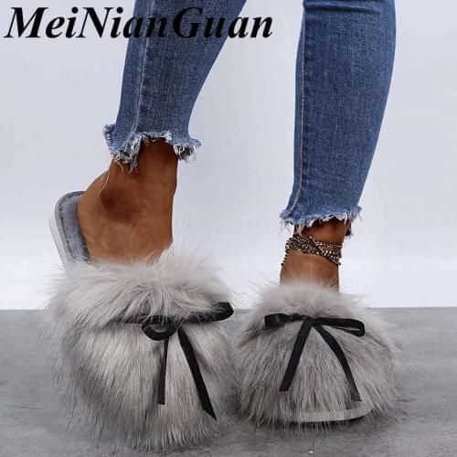 Luxury Brand Womens Flip-flops Breathable Fake Fox Fur Slippers for Women Sandals 2021 New Sexy Indoor Summer Woman Flats CH
