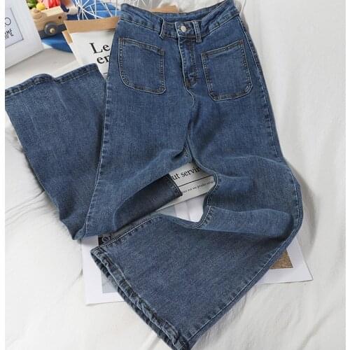 All-match Pockets Denim Pants Autumn Women High Waist Vintage Long Jeans Trousers Female Wide Leg Pants Straight Casual Trousers