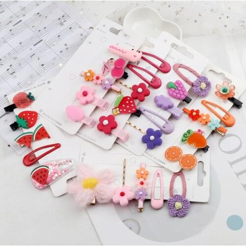 5Pcs Hot Hair Clip Set Sweet Cute Fruit Quicksand Hairpin Plush Yarn Flower Barrettes Kids Fashion Hairpins Headwear Accessories