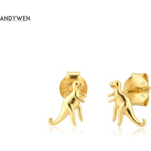 ANDYWEN 925 Sterling Silver Small Gold Dinosaur Stud Earring Piercing Ohrringe Small Clips Jewelry For Women Fashion Jewels