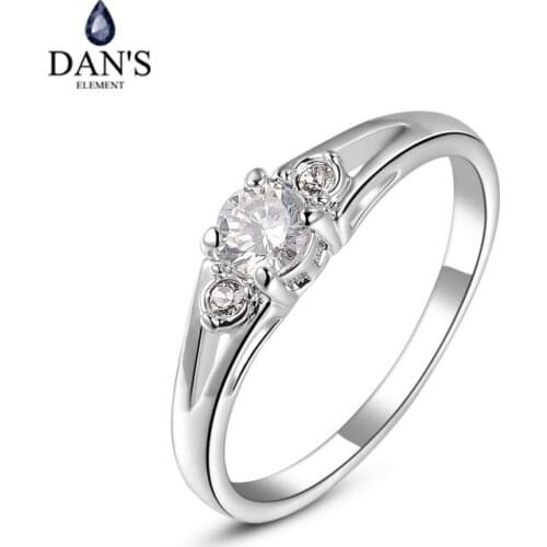 Dans Element Genuine Austrian Crystal Wedding Rings for Women New Fashion Heathy Anti Allergies #RG90671White
