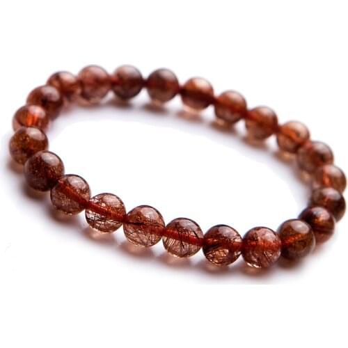 Genuine Natural Copper Hair Rutilated Quartz Crystal Fashion Women Stretch Bracelets 8.5mm