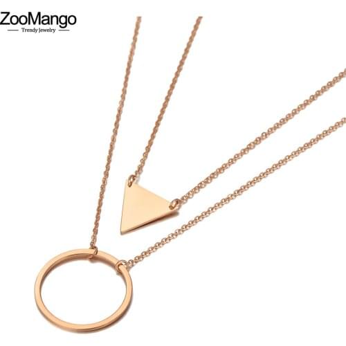 ZooMango Bohemia Double Layer Geometry Triangle Circle Charm Pendant Necklaces For Women Stainless Steel Choker Necklace ZN20164