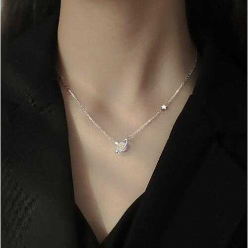 Silver 925 Happy Planet Pendant Necklaces For Women Sexy Clavicle Chain Short Choker 2021 Summer New Girls Daily Simple Jewelry