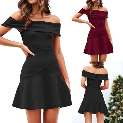 Off Shoulder Dress Women Ruffle Frill Mini Sexy Dresses Office Ladies Elegant Short Dresses Womens Slim Bodycon Party Dress