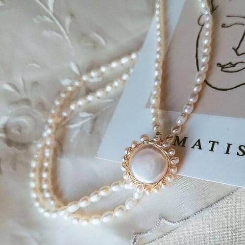 2019 New 925 silver Vintage Handmade Womens Necklace Natural Pearl Short 14kGF Sun Flower Fashion Clavicle Chain for Woman