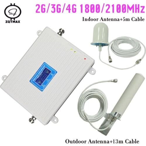 ZQTMAX 2g 3g 4g mobile amplifier signal 1800 2100MHz Dual band GSM Repeater LTE UMTS network Amplifier Booster 70dbi + antenna