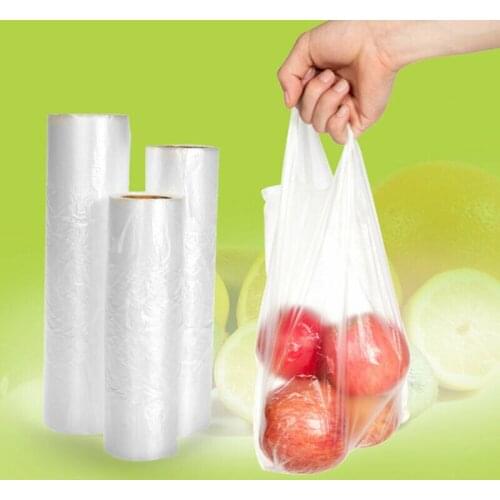 100PCS 3 Sizes Food Storage Bags Keep Fresh Transparen Roll Plastic Fresh-keeping Bags with Handle of Vacuum Food Saver Bag