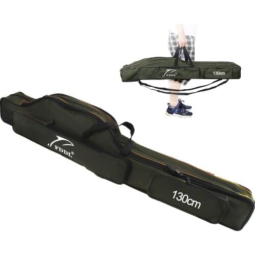 130cm Army Green Double Layer Large Capacity Collapsible Fishing Rod Bags Canvas Sea Fishing Tackle Foldable Package