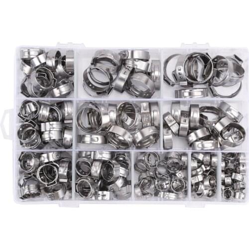 210pcs Single Ear Stepless Hose Clamps 5.8-23.5mm 304 Stainless Steel Hose Clamps Cinch Clamp Rings for Sealing Kinds of Hose