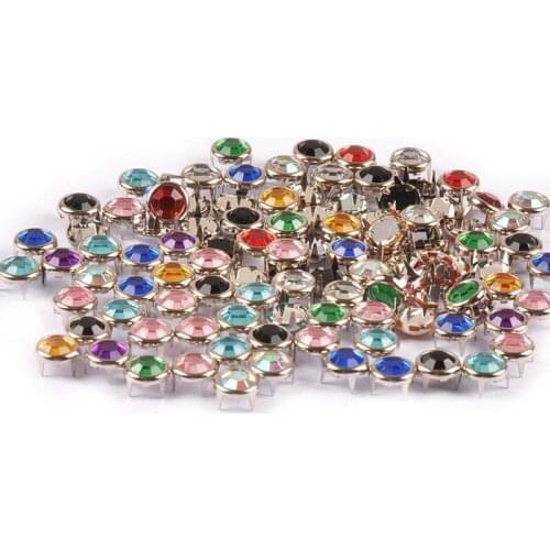 50Pcs Mixed Rhinestone Metal Studs Round Brads For Scrapbooking Embellishment Fastener DIY Clothes Decoration Rivets 8mm C3144