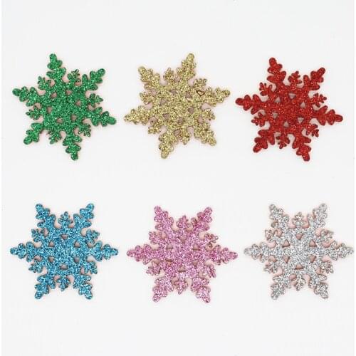 60Pcs/lot Snowflake Patches Glitter Leather/Non-Woven Fabric For Girls Hair Clips Bows Christmas Decorative M20031903