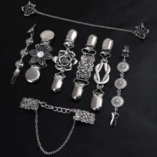 8 Pieces Vintage Sweater Shawl Clips Retro Cardigan Collar Clips Dress Shirt Brooch Clips for Women Girls Wearing