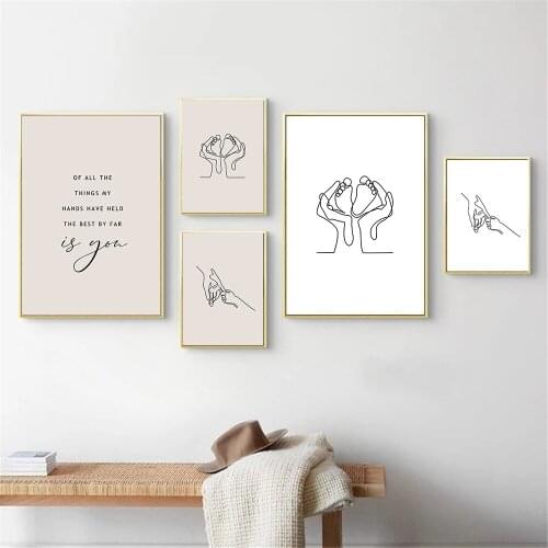 Abstract Hand In Hand Line Drawing Wall Art Poster Quotes Canvas Painting Beige Art Print Minimalist Pictures Living Room Decor