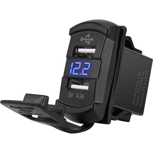 Car Cigarette Lighter Dual USB Charger Voltmeter 12V-24V Sockets Power Plug Voltage Outlet LED for Auto Boat Motorcycle