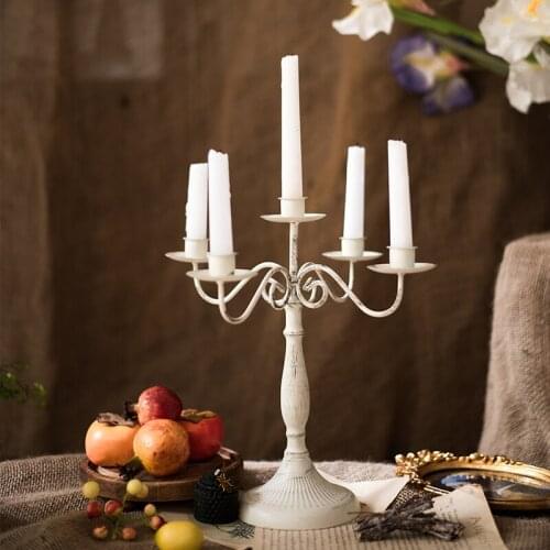 White Old Candle Holder Wrought Iron Romantic Dinner Ornaments Vintage Wedding Table Centerpieces Portavelas Home Decor ED50ZT