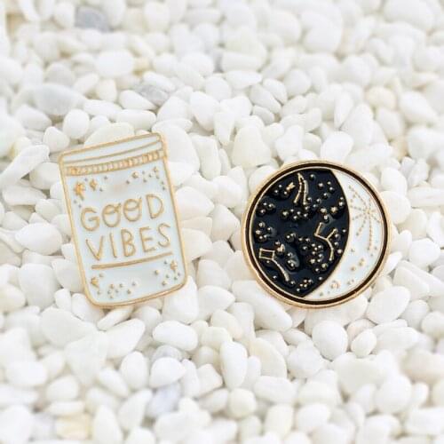 Constellation Space Cosmic Moon Lucky Bottle GOOD VIBES Brooch Beautiful cartoon hard lapels brooch Cowboy hat bag accessory