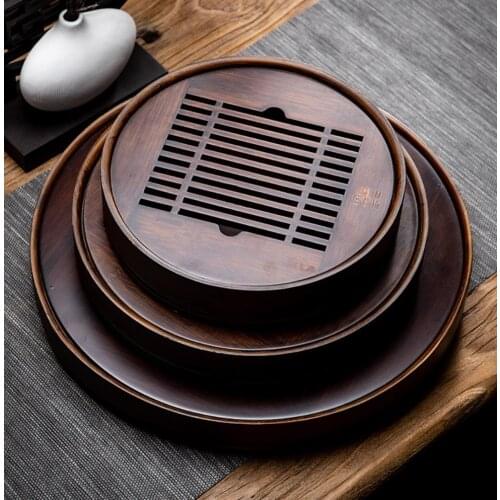 Natural Bamboo Wood Tea Tabl Tray Tea Set Round Tea Tray Kitchen Accessories Table Decoration